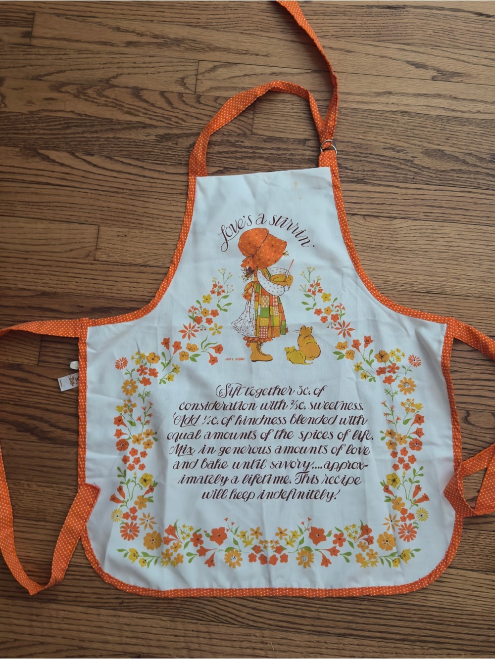 Vintage Holly Hobbie Orange Floral Apron Love’s A Stirrin